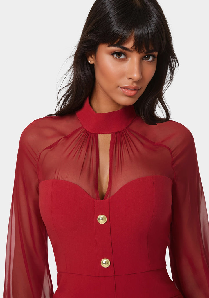 Other View-Mixed Media Long Sleeve Romper-Chili Pepper