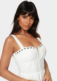 Side View-Tiered Ruffle Eyelet Romper-White Alyssum Black