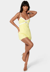 Front View-Tailored V Neck Romper-Key Lime Pie