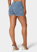 Side Pocket Stitch Detailed Denim Shorts