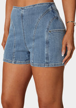 Side Pocket Stitch Detailed Denim Shorts