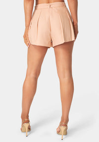 Back View-High Waist Pleated Short-Nude Coral