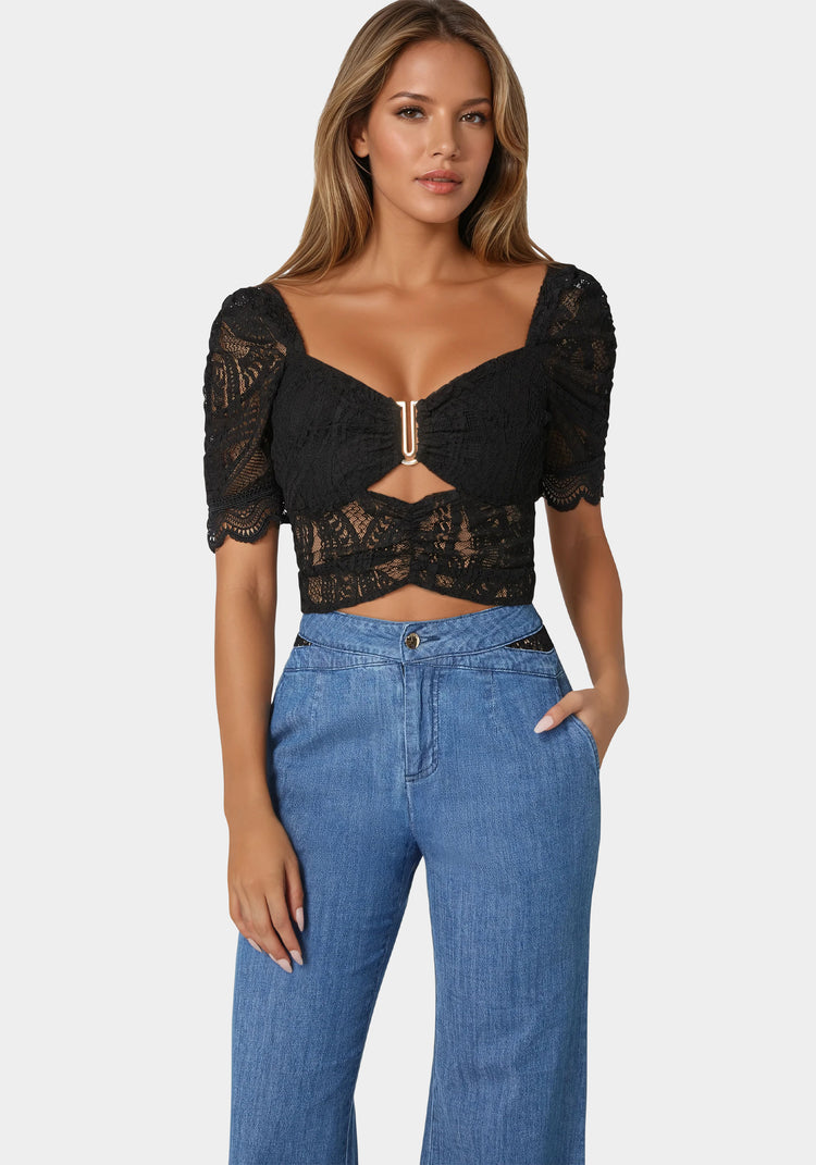 Puff Sleeve Lace Top | bebe