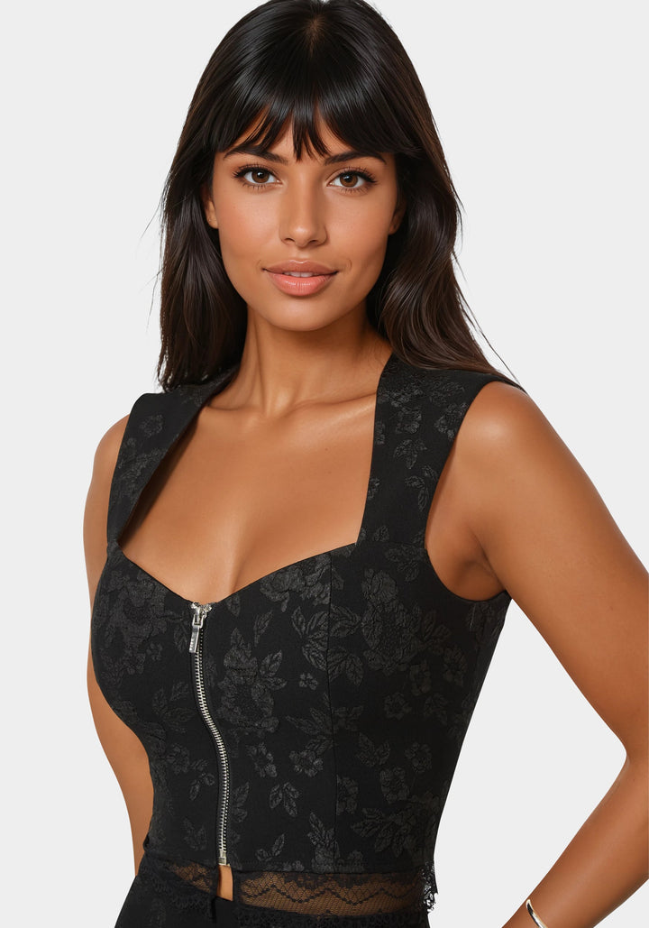 Other View-Floral Jacquard Corset Top-Black