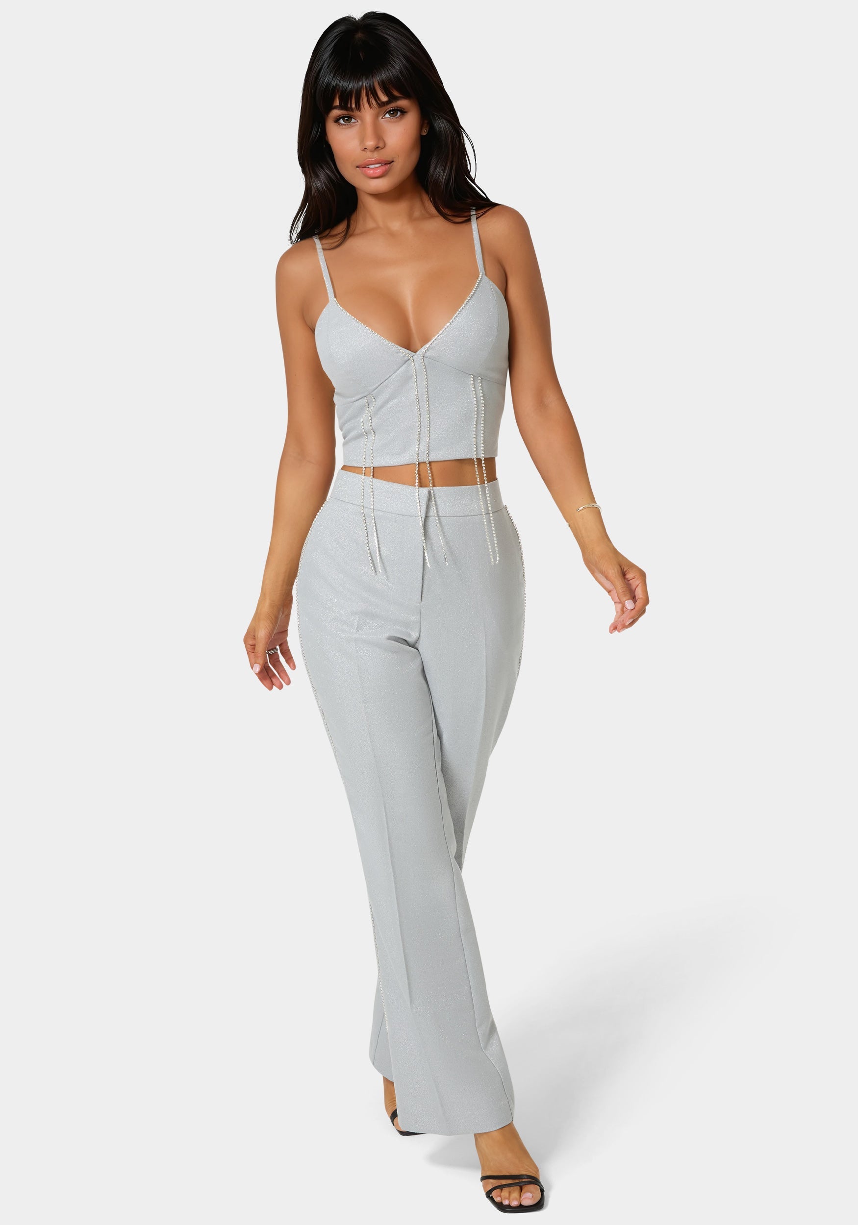 bette☺︎ Glittery Rhinestone Chain Fitted Top – bebe