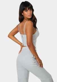 Back View-Glittery Rhinestone Chain Fitted Top-SILVER