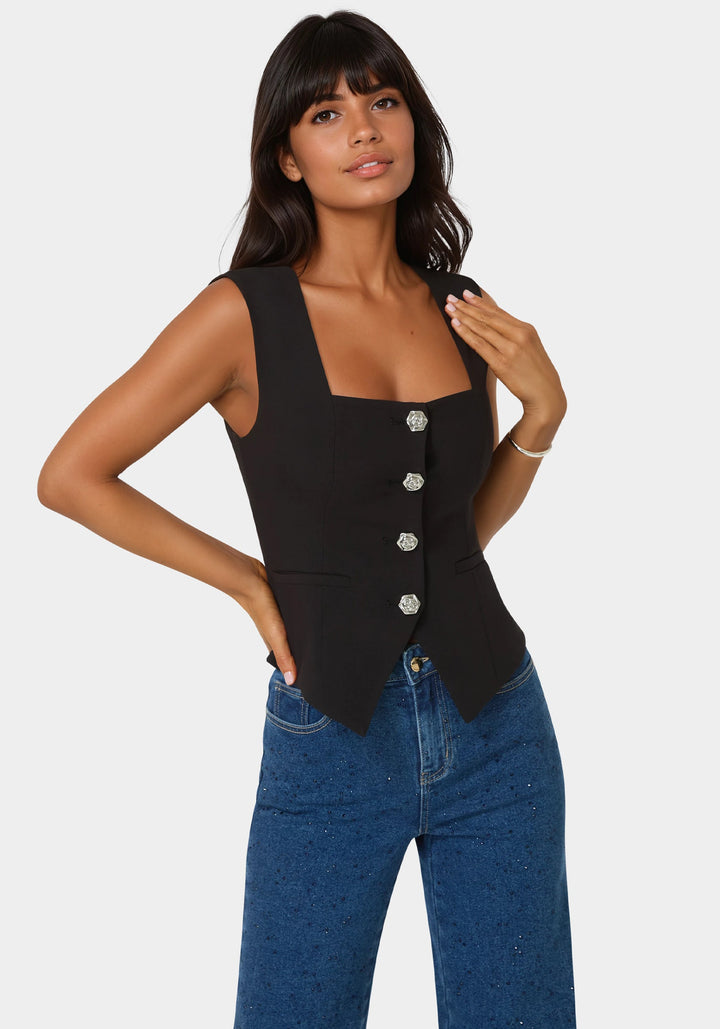 Front View-Fitted Vest-BLACK