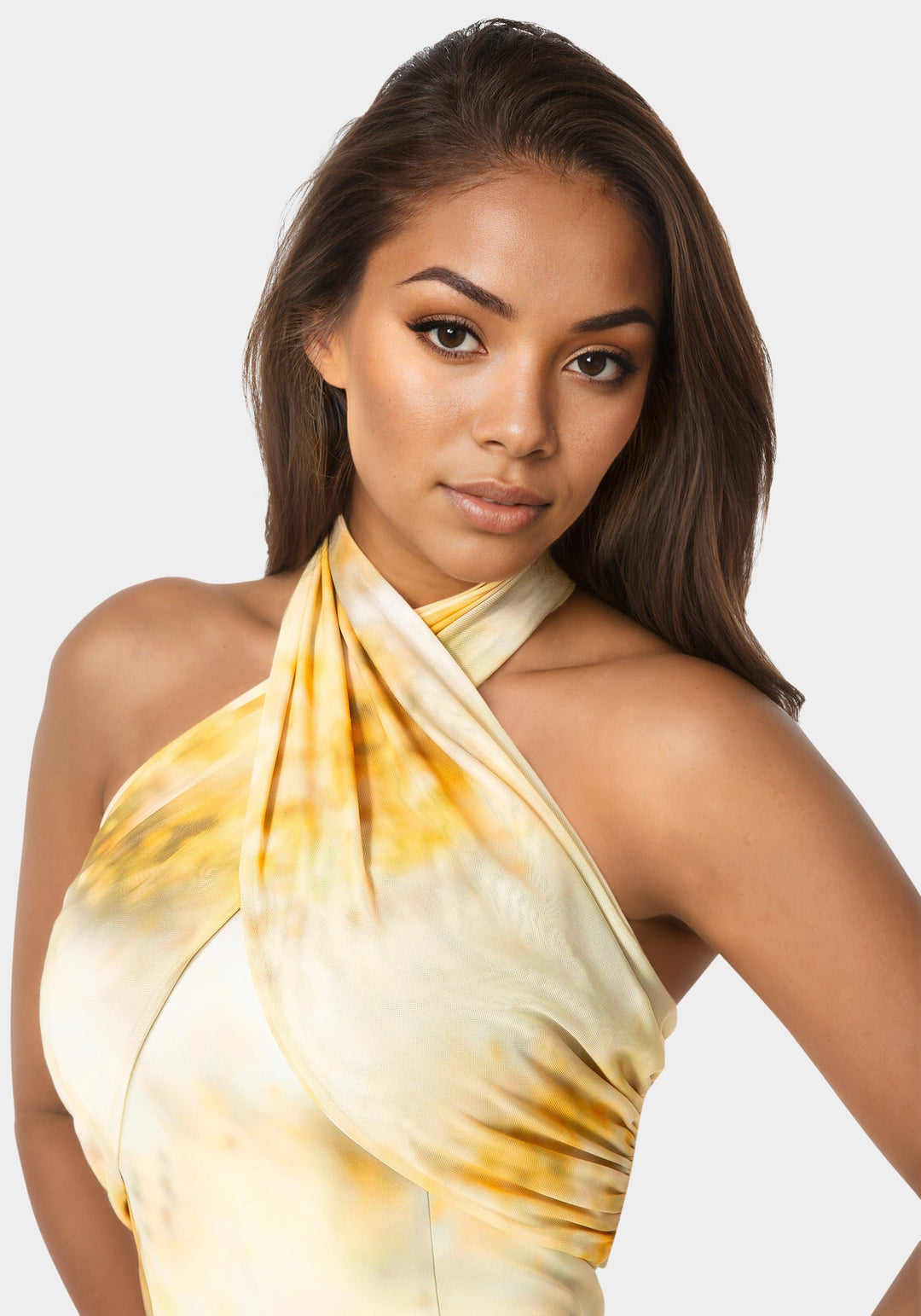 Side View-Halter Wrap Tie Top-Mimosa Haze Print
