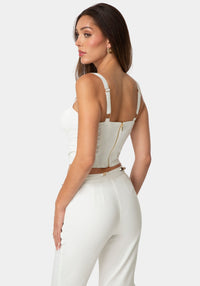 Side View-FITTED LINEN BUSTIER-WHITE ALYSSUM