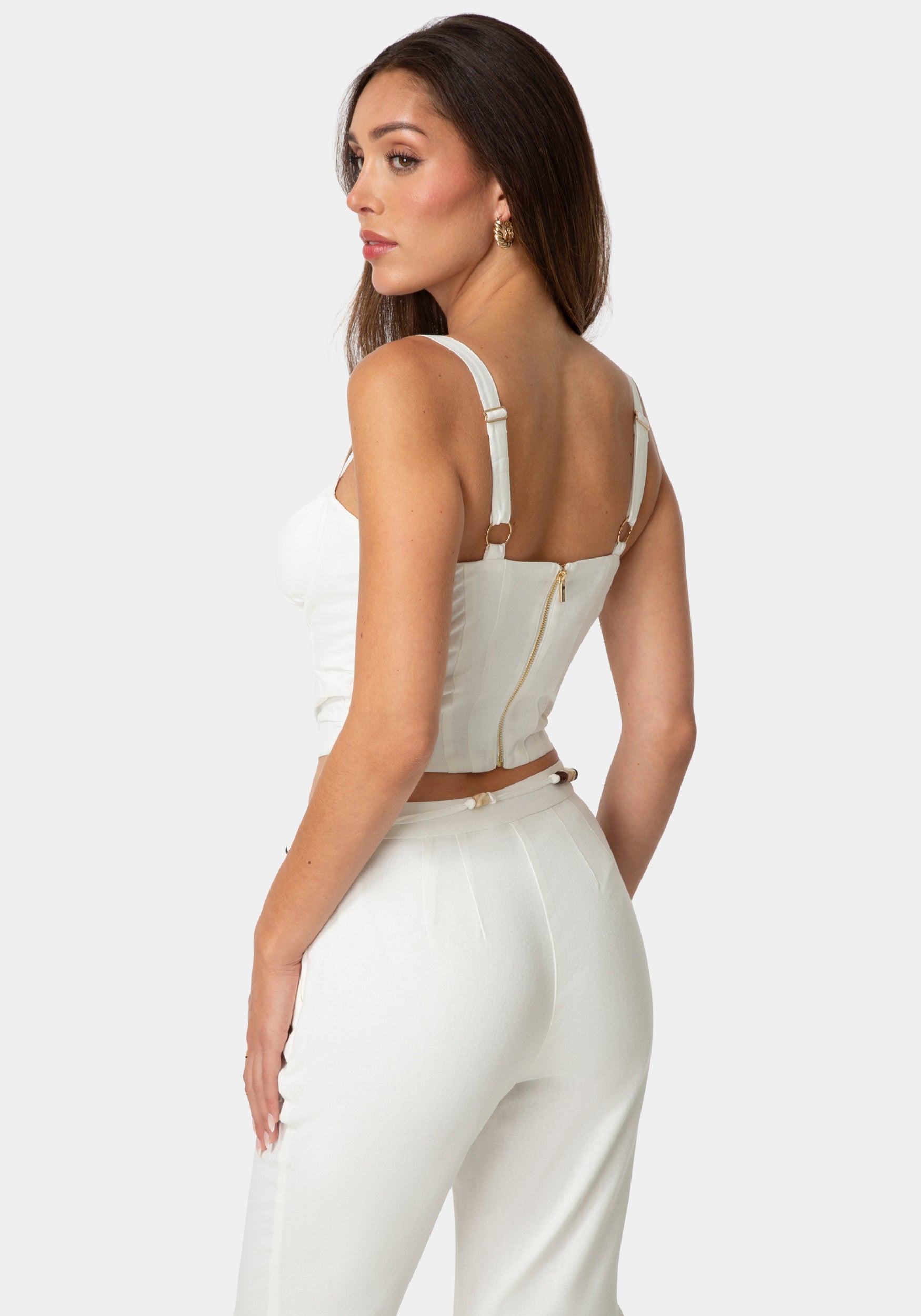 Side View-FITTED LINEN BUSTIER-WHITE ALYSSUM