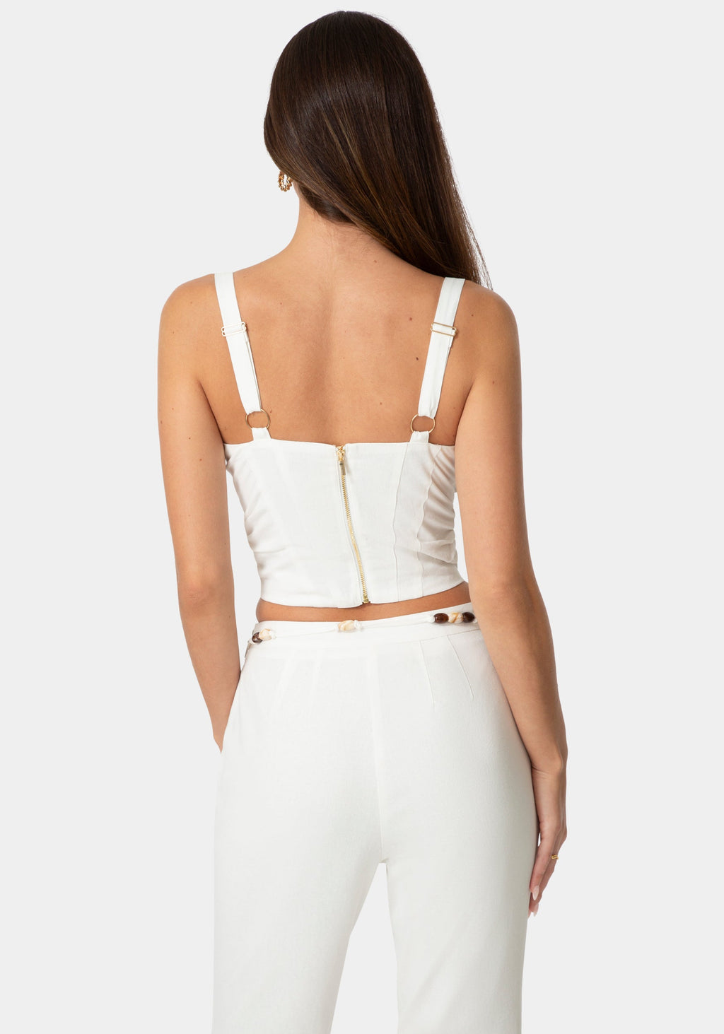 Back View-FITTED LINEN BUSTIER-WHITE ALYSSUM