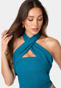 Other View-VERSATILE SCARF LINEN TOP-DEEP LAGOON