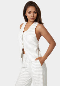 Other View-Pinstripe Linen Back Bow Vest-White Alyssum Pinstripe