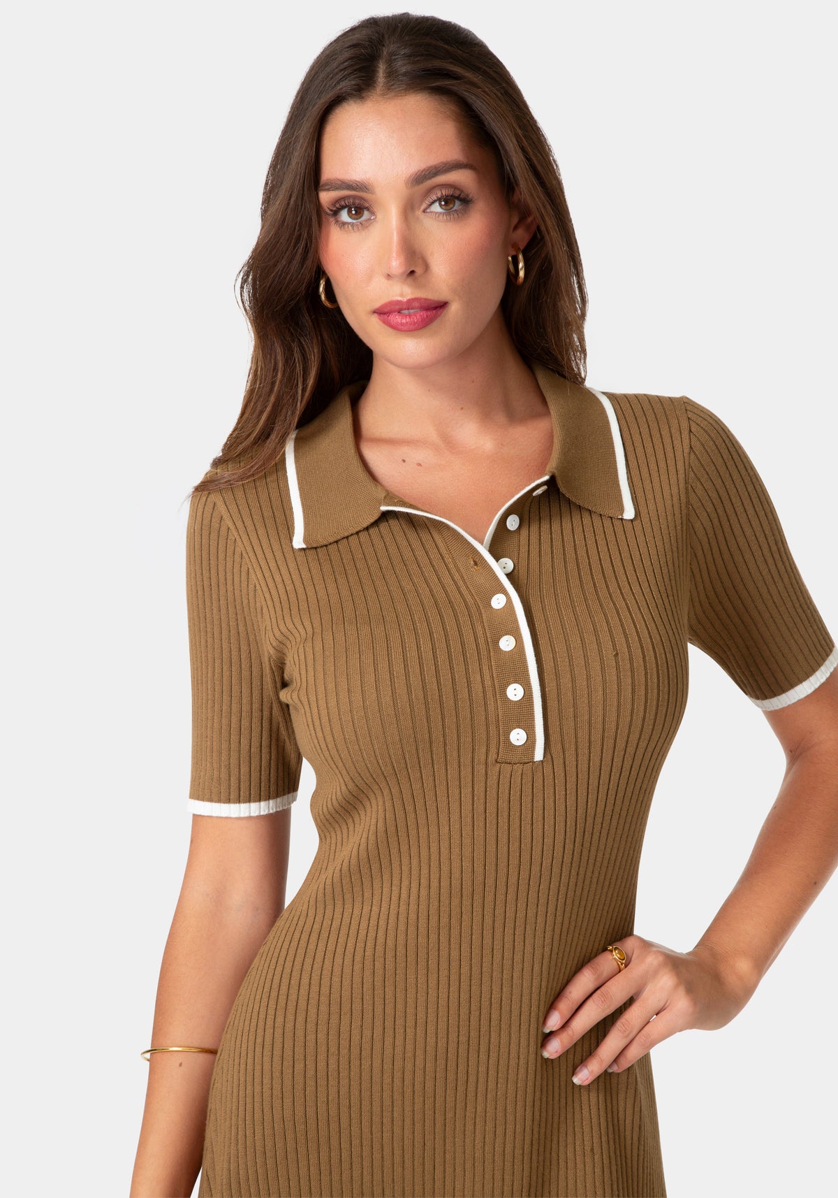 Other View-Color Block Sweater Short Sleeve Dress-Mocha White