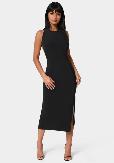 Bebe Women's High Neck Cowl Maci With Slit Dress - Black Bebe Women's High Neck Cowl Maci With Slit Dress - Black