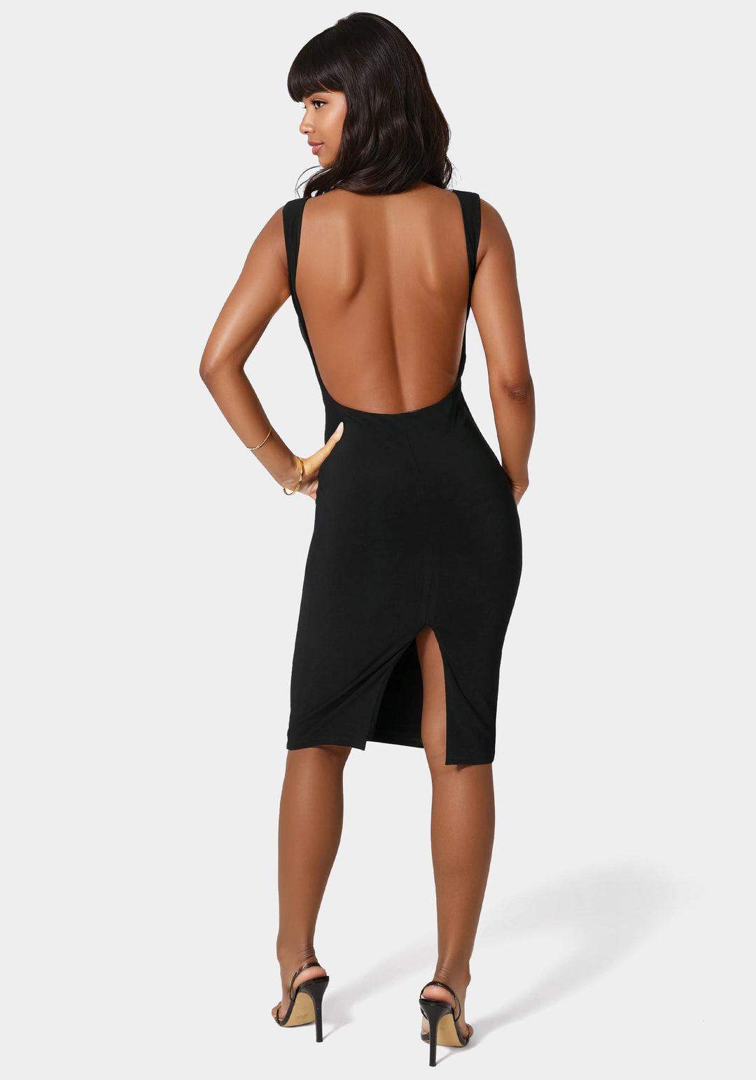 High Neck Open Back Midi Dress Black - bebe High Neck Open Back Midi Dress Black - bebe