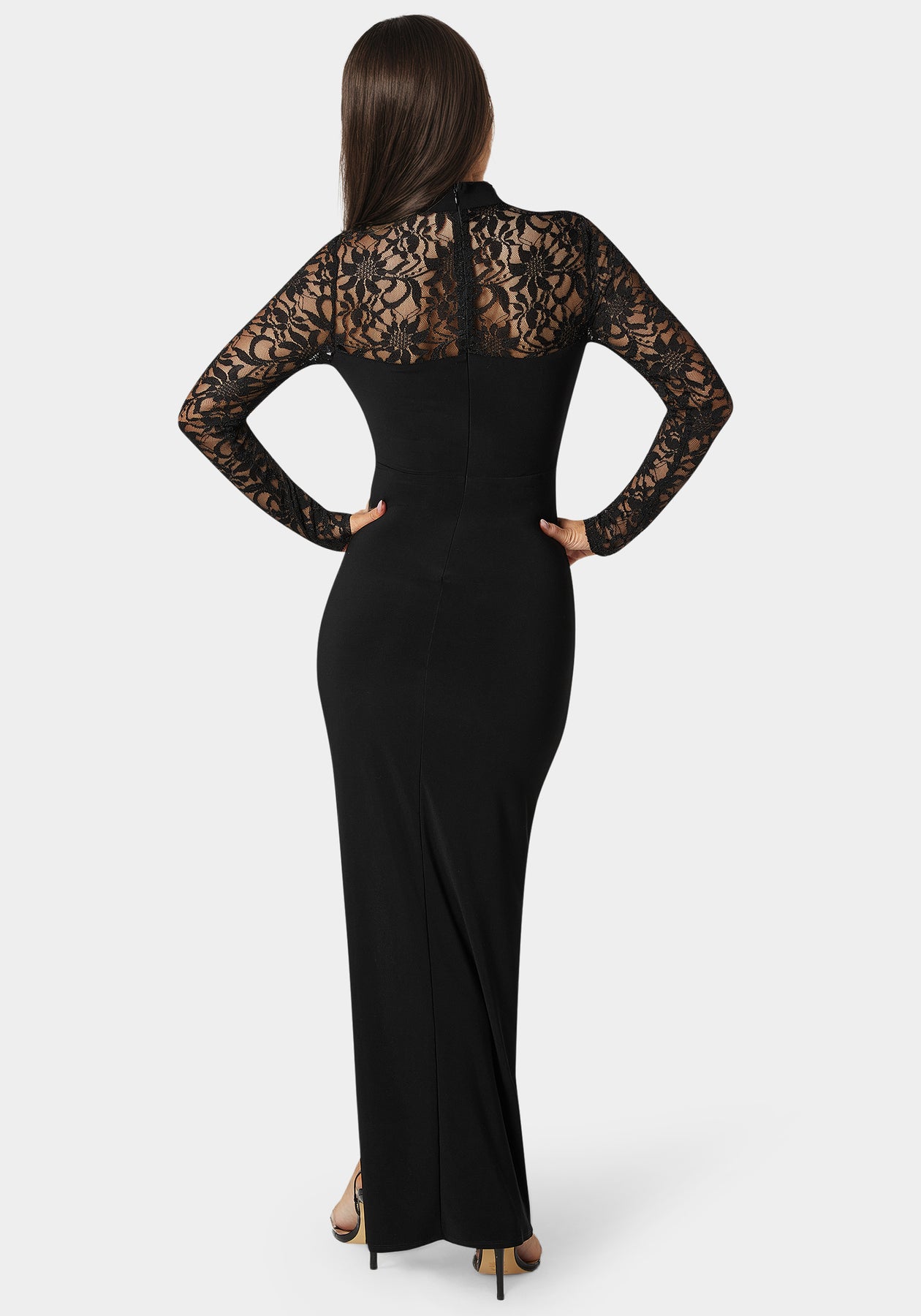 Bebe Women's Mock Neck Lace Bodice Maxi Dress - Black Bebe Women's Mock Neck Lace Bodice Maxi Dress - Black
