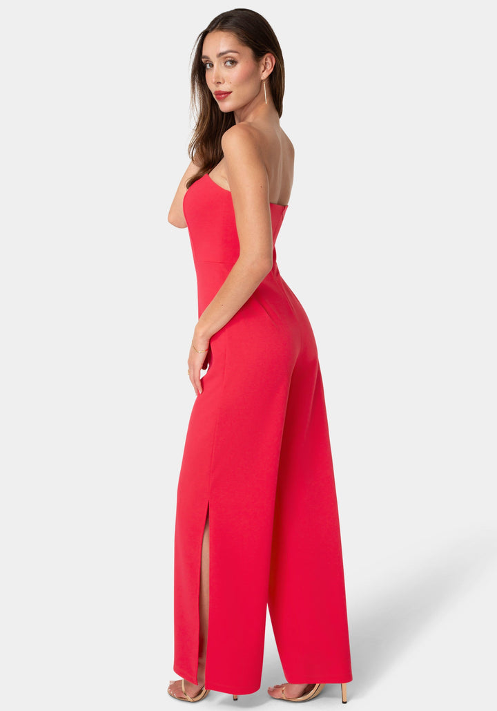 Back View-Strapless A-Line Jumpsuit-Fuchsia