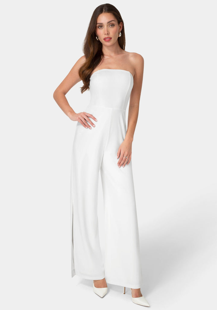 Front View-Strapless A-Line Jumpsuit-White