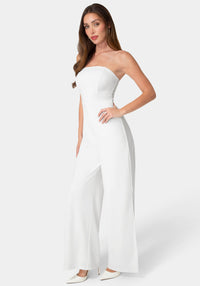 Side View-Strapless A-Line Jumpsuit-White