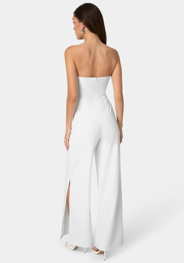 Back View-Strapless A-Line Jumpsuit-White