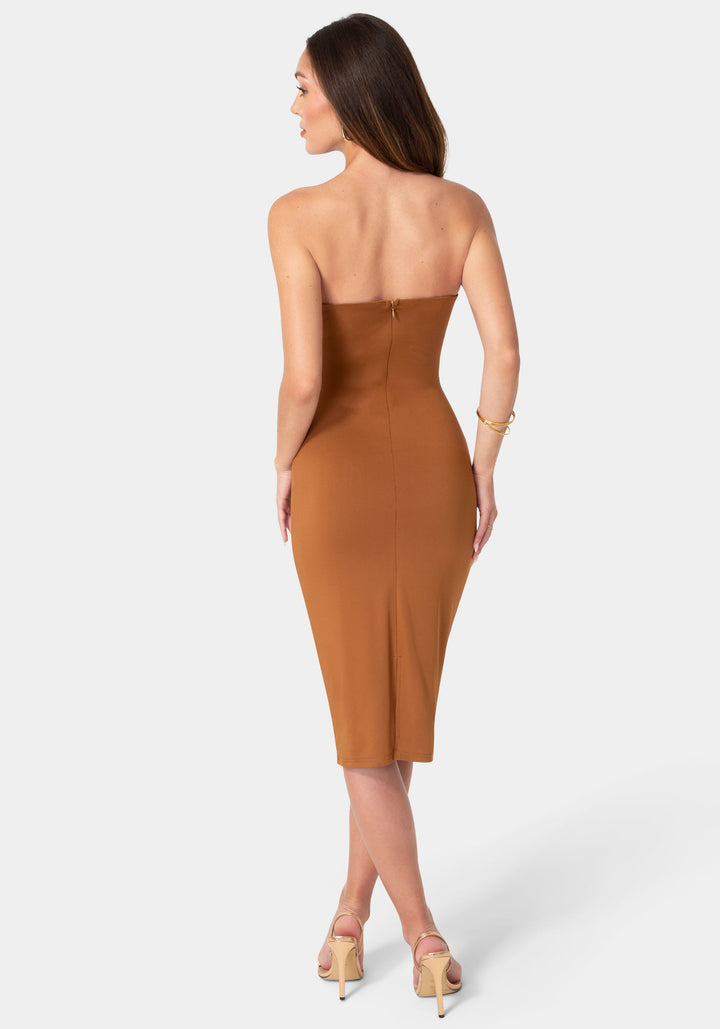 Back View-Strapless Cutout Slim Midi Dress-Mocha
