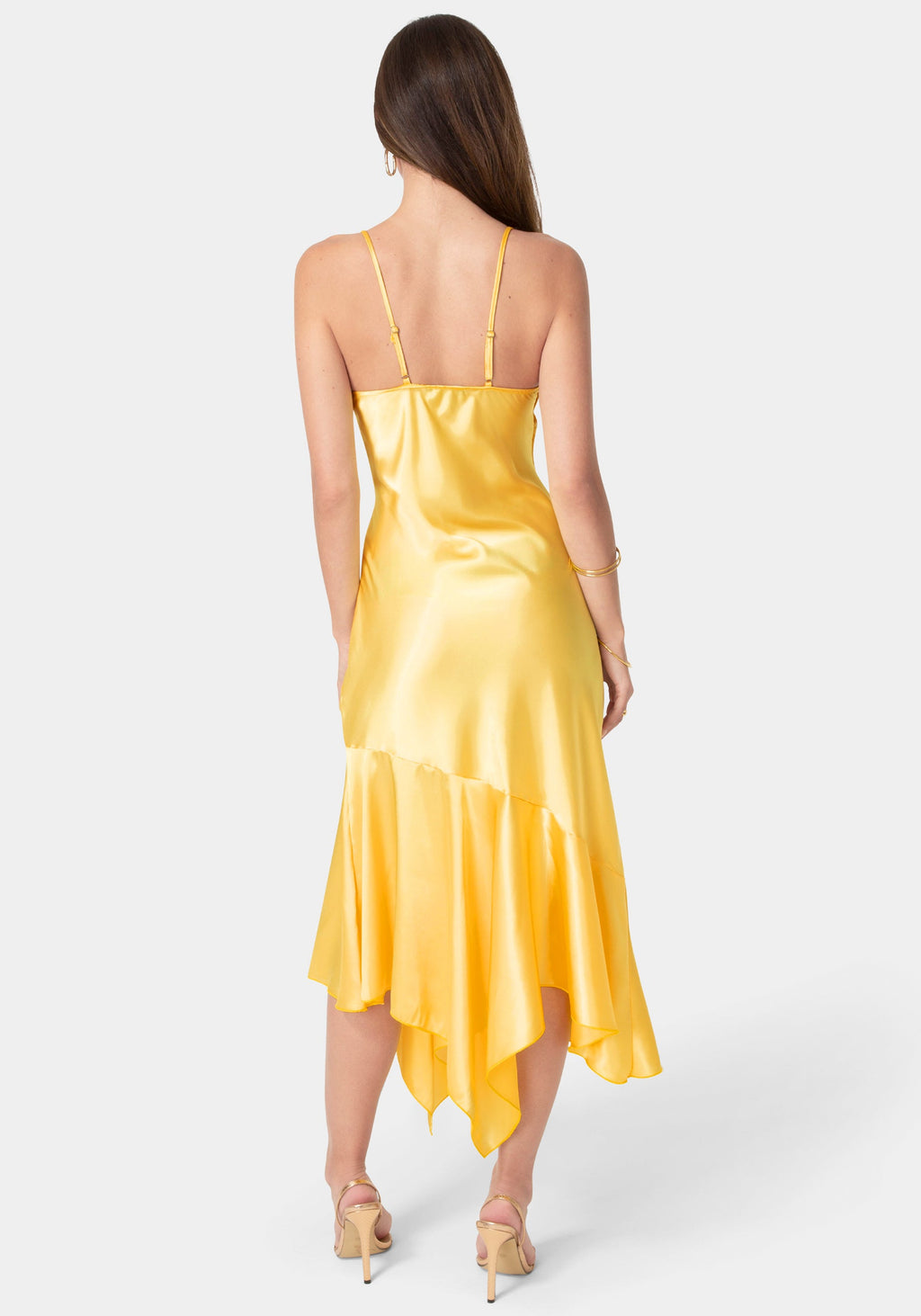 Bebe Women's Satin V-Neck Hanky Maxi Dress