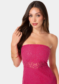 Other View-Lace Illusion Strapless Midi Dress-Fuchsia