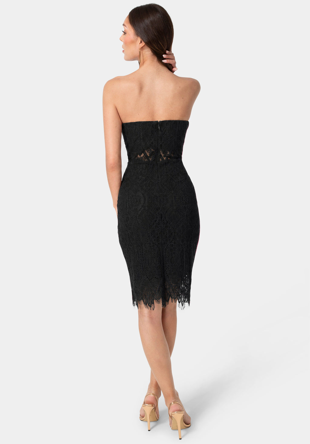 Back View - Black Lace strapless dress