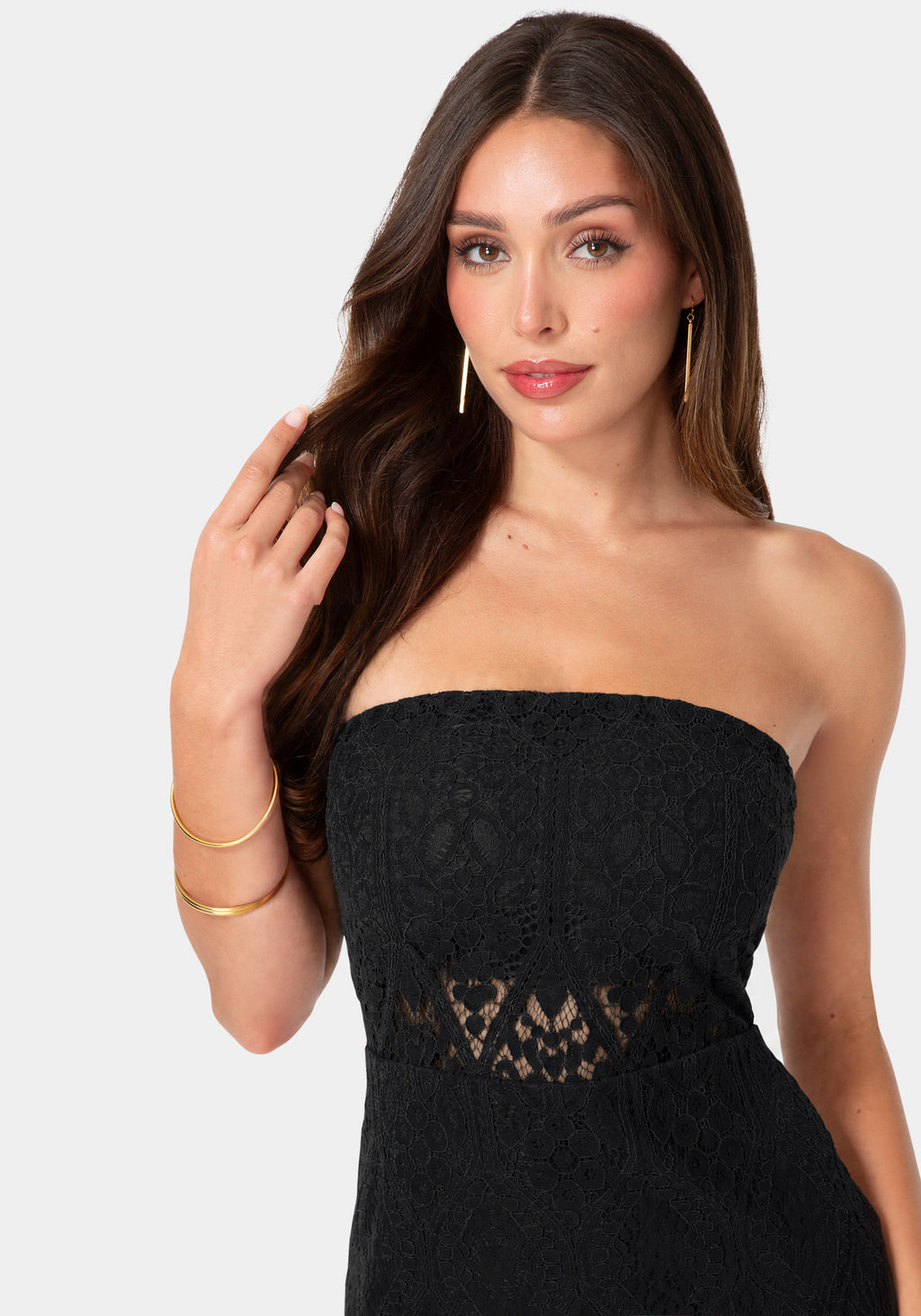 Other View - Black Lace strapless dress