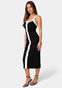 Side View-Colorblock Ribbed Sweater Tank Dress-Black White