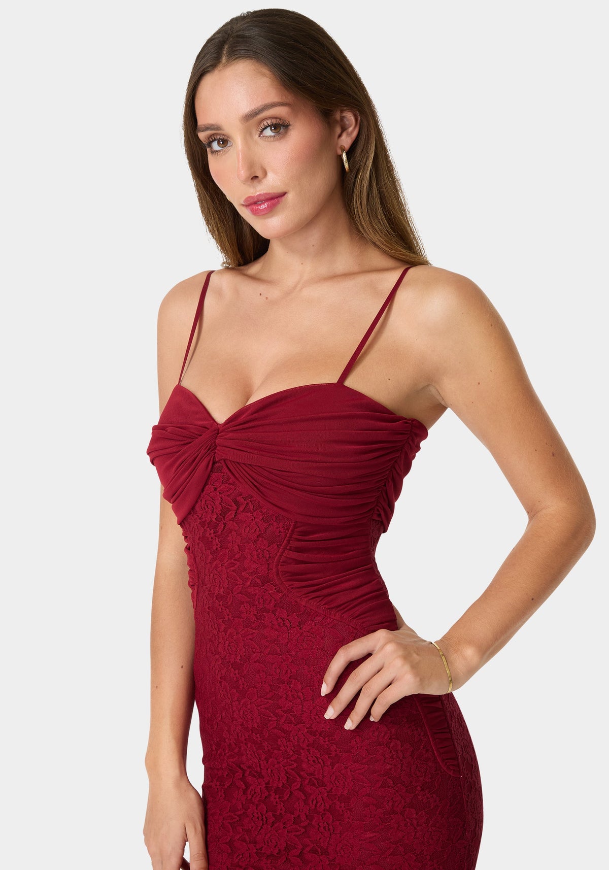 Other View-Lace Ruched BodyCon Maxi Dress-Wine