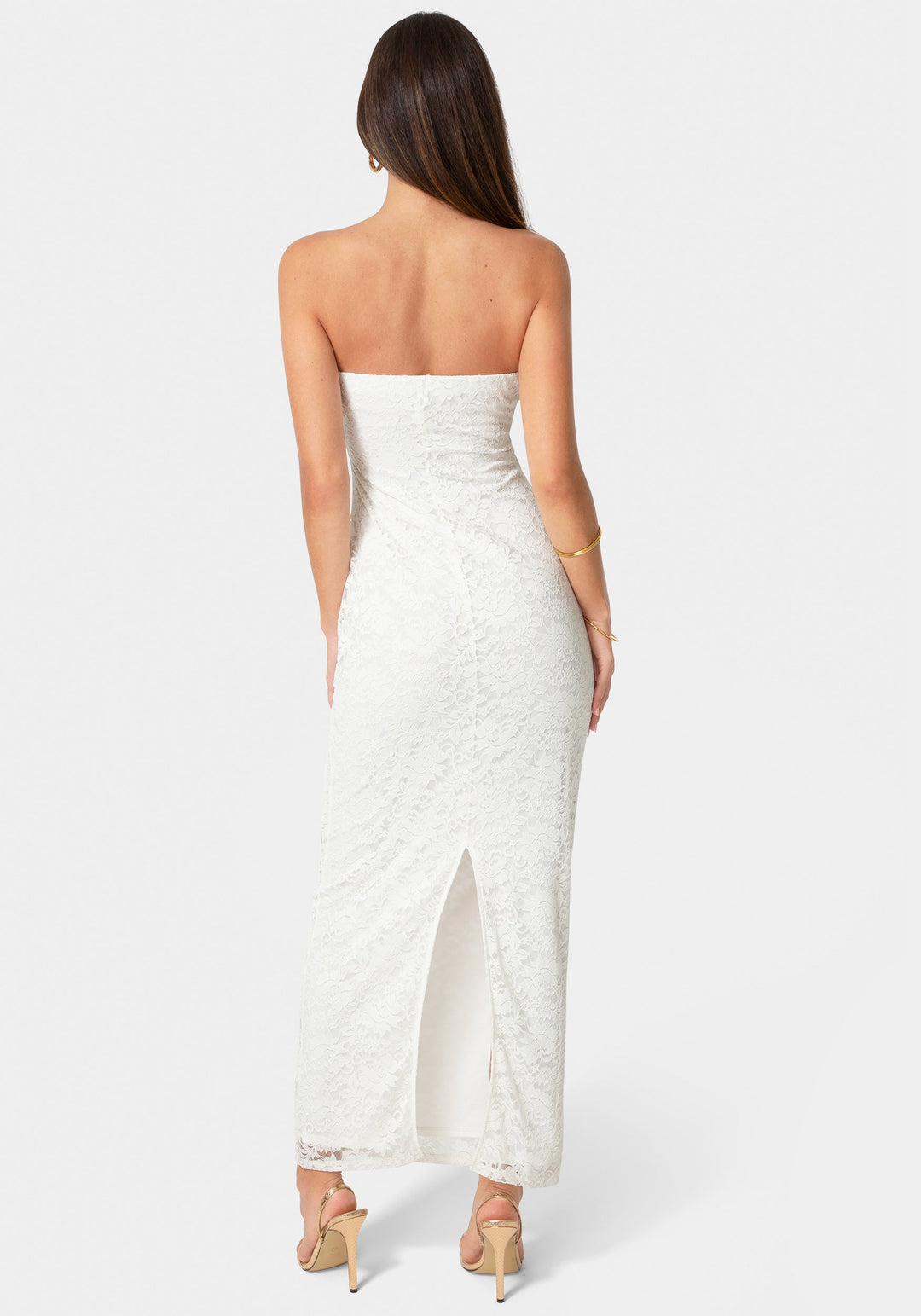Back View-Lace Strapless Tube Maxi Dress-Ivory