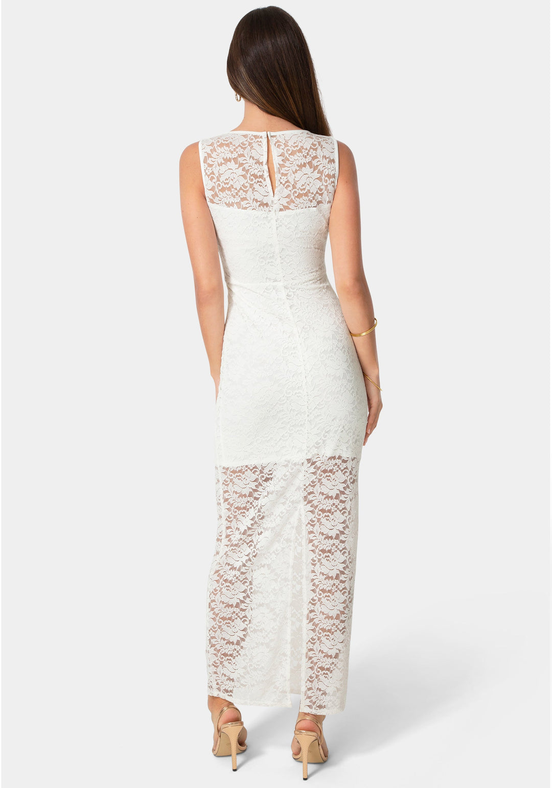 Back View-Lace Racer Sleeveless Maxi Dress-Ivory