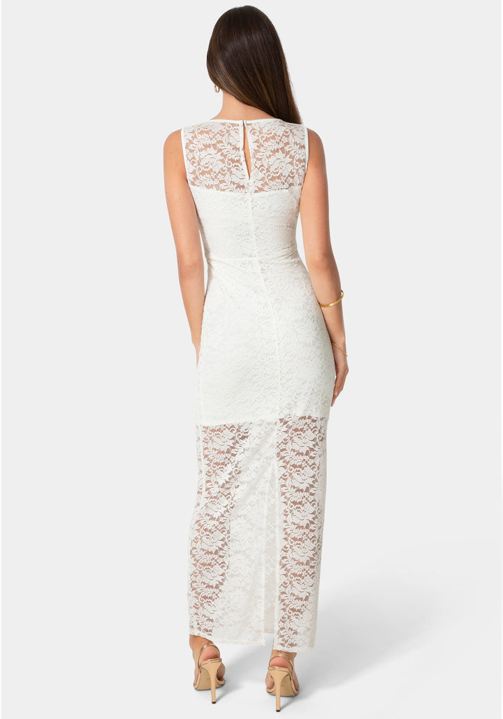 Back View-Lace Racer Sleeveless Maxi Dress-Ivory