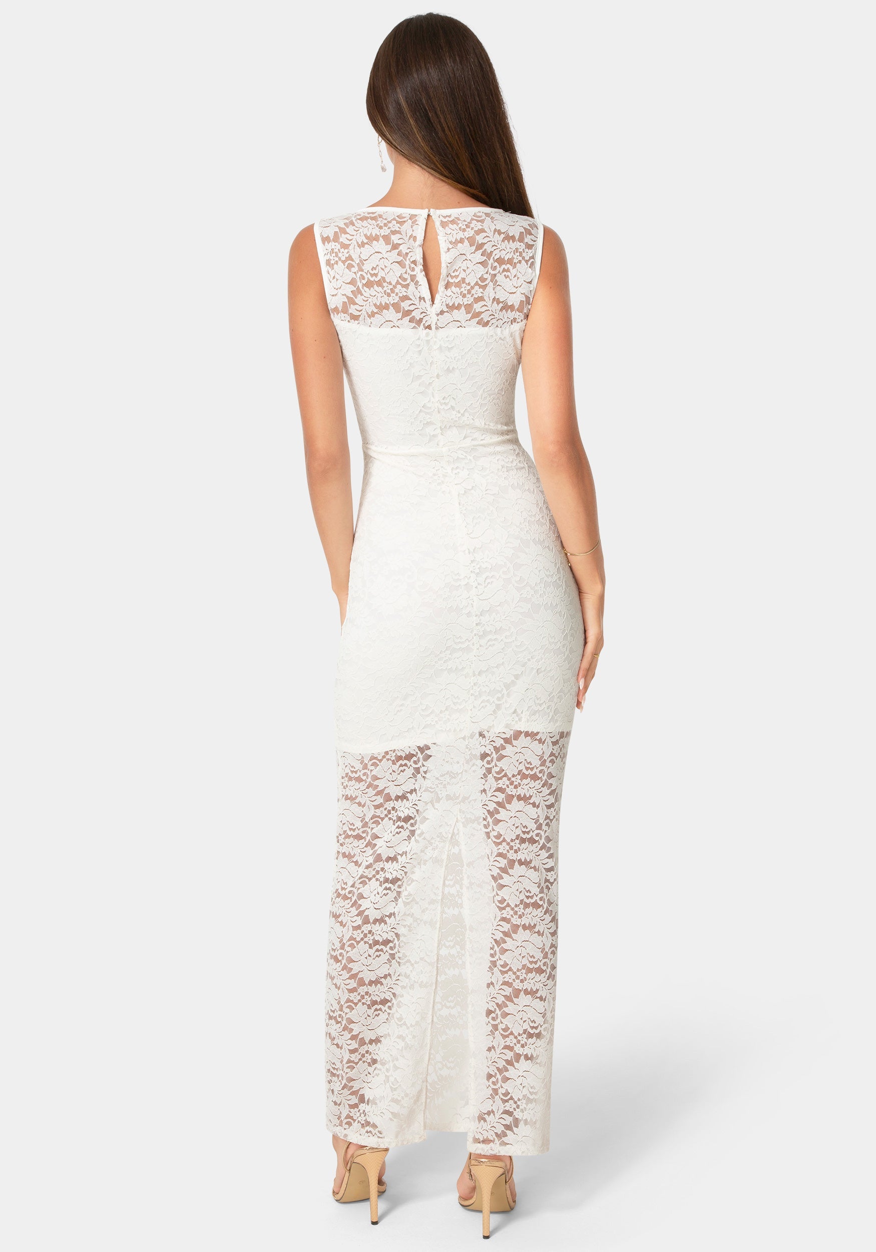 Back View-Lace Racer Sleeveless Maxi Dress-Ivory