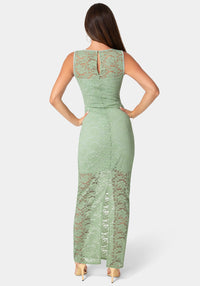 Back View-Lace Racer Sleeveless Maxi Dress-Sage