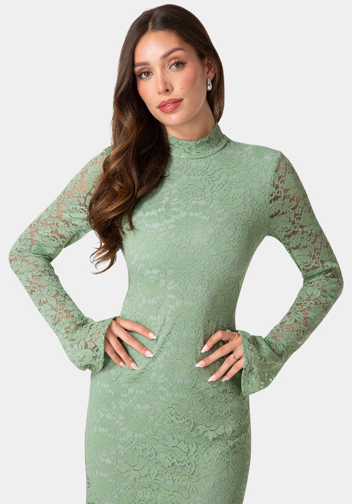 Other View-Lace Bell Sleeve Slim Dress-Sage