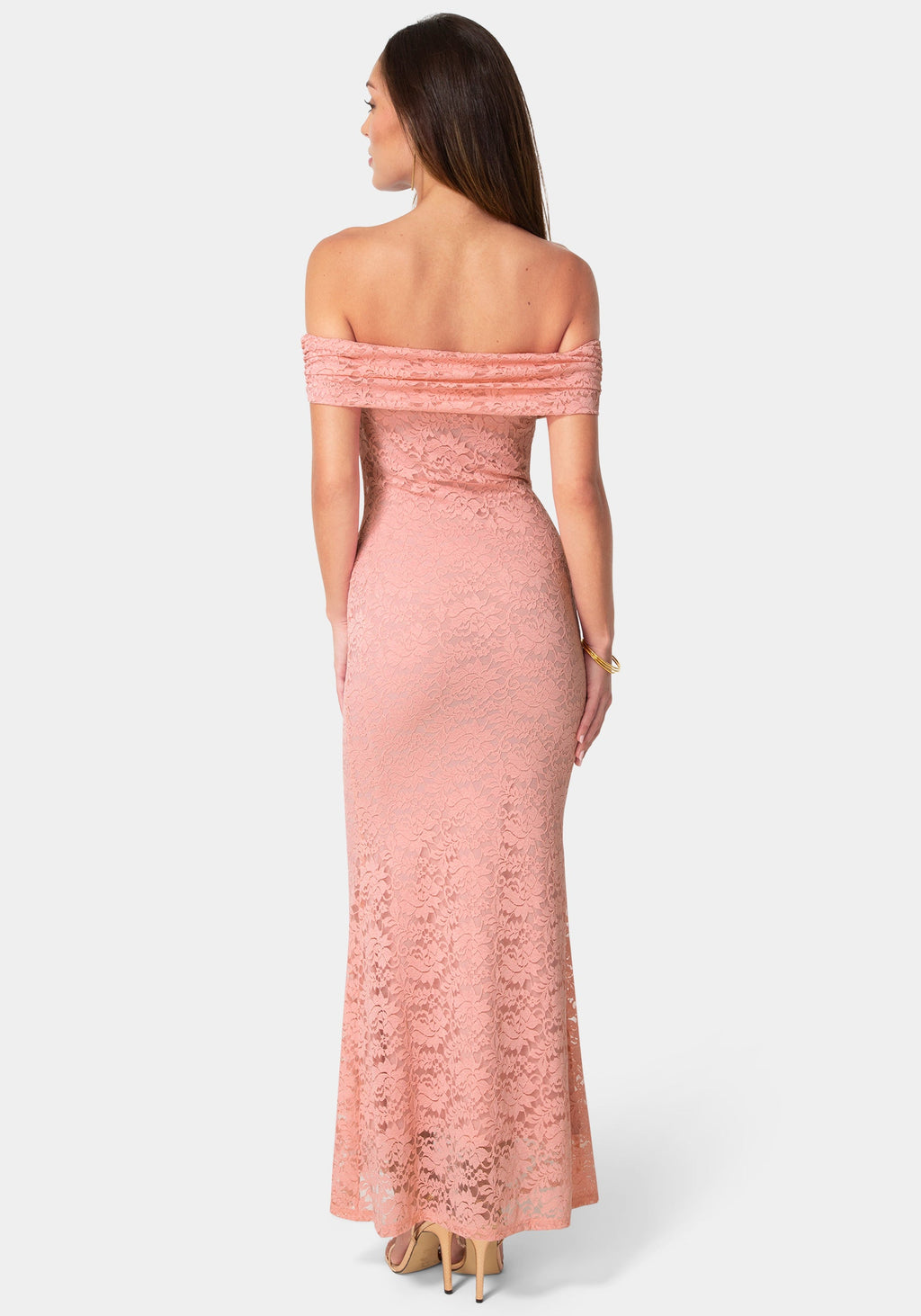 Back View-Lace Off Shoulder Maxi Dress-Rose
