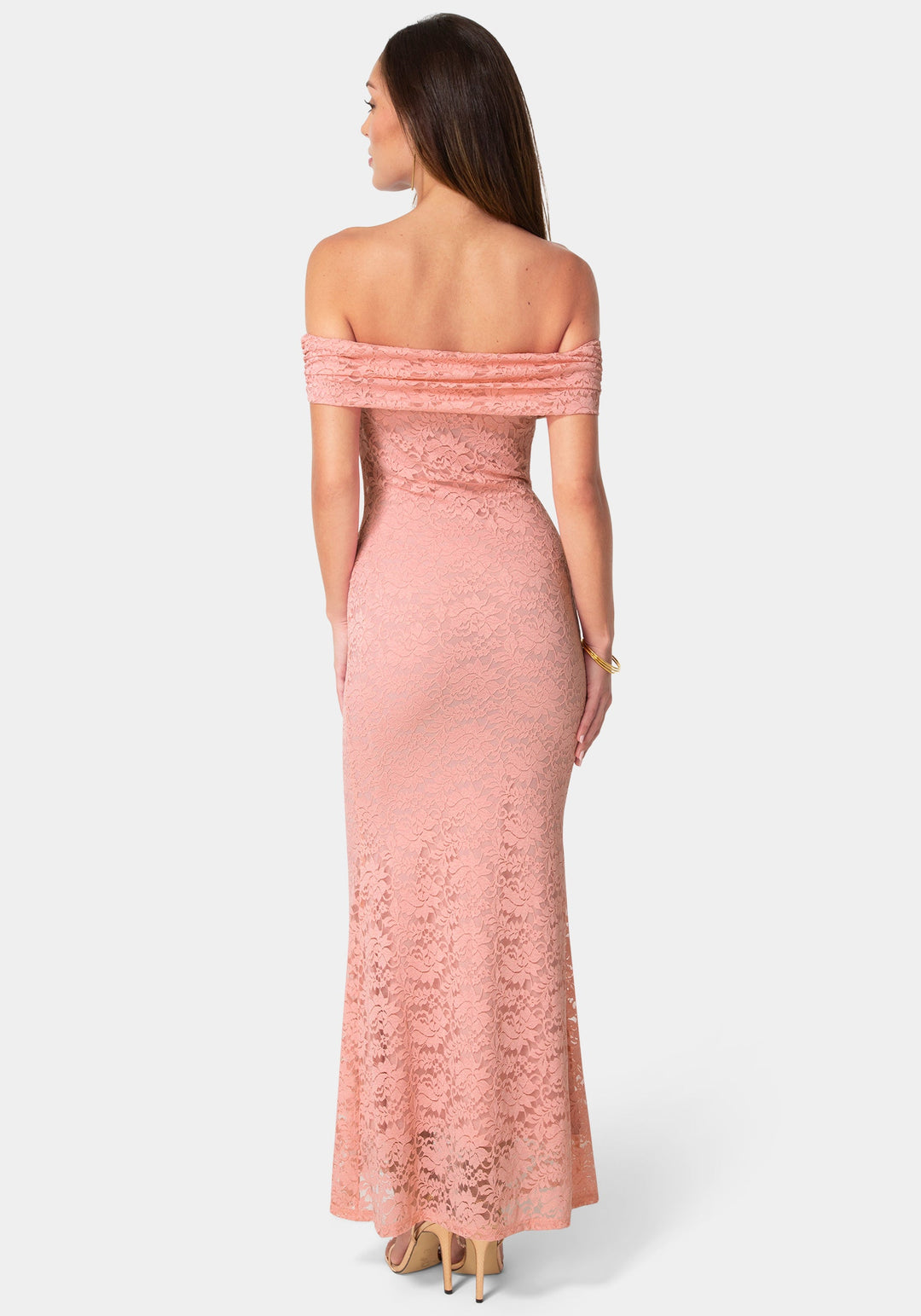 Back View-Lace Off Shoulder Maxi Dress-Rose