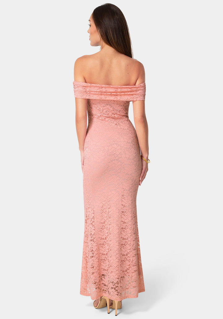 Back View-Lace Off Shoulder Maxi Dress-Rose