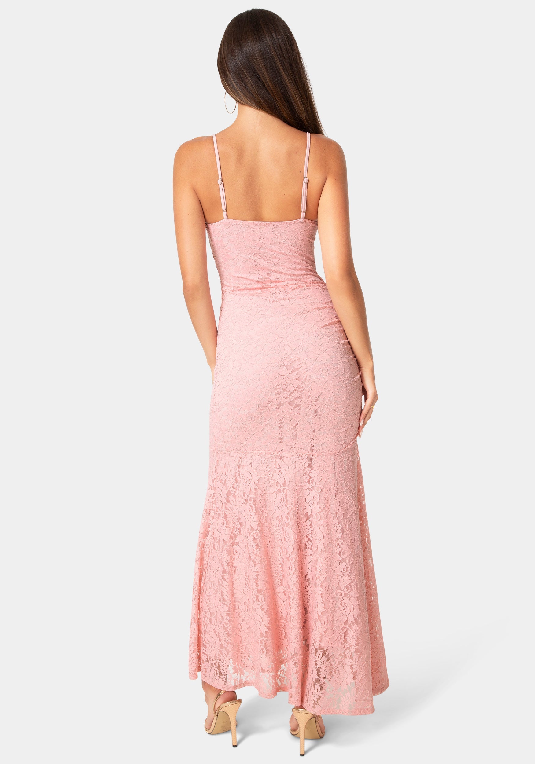 Back View-Lace Drop Waist Maxi Dress-Rose