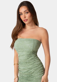 Other View-Lace Strapless Ruffle Slit Dress-Sage