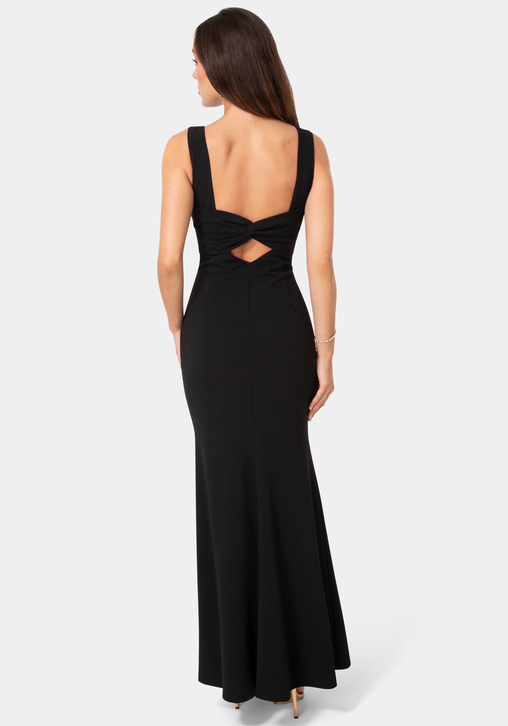 Back View-Twist Back Boatneck Gown-Black