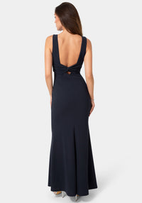 Back View-Twist Back Boatneck Gown-Navy