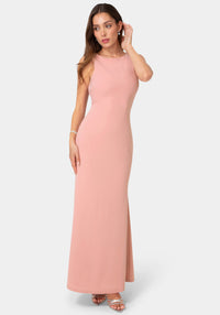 Front View-Twist Back Boatneck Gown-Rose