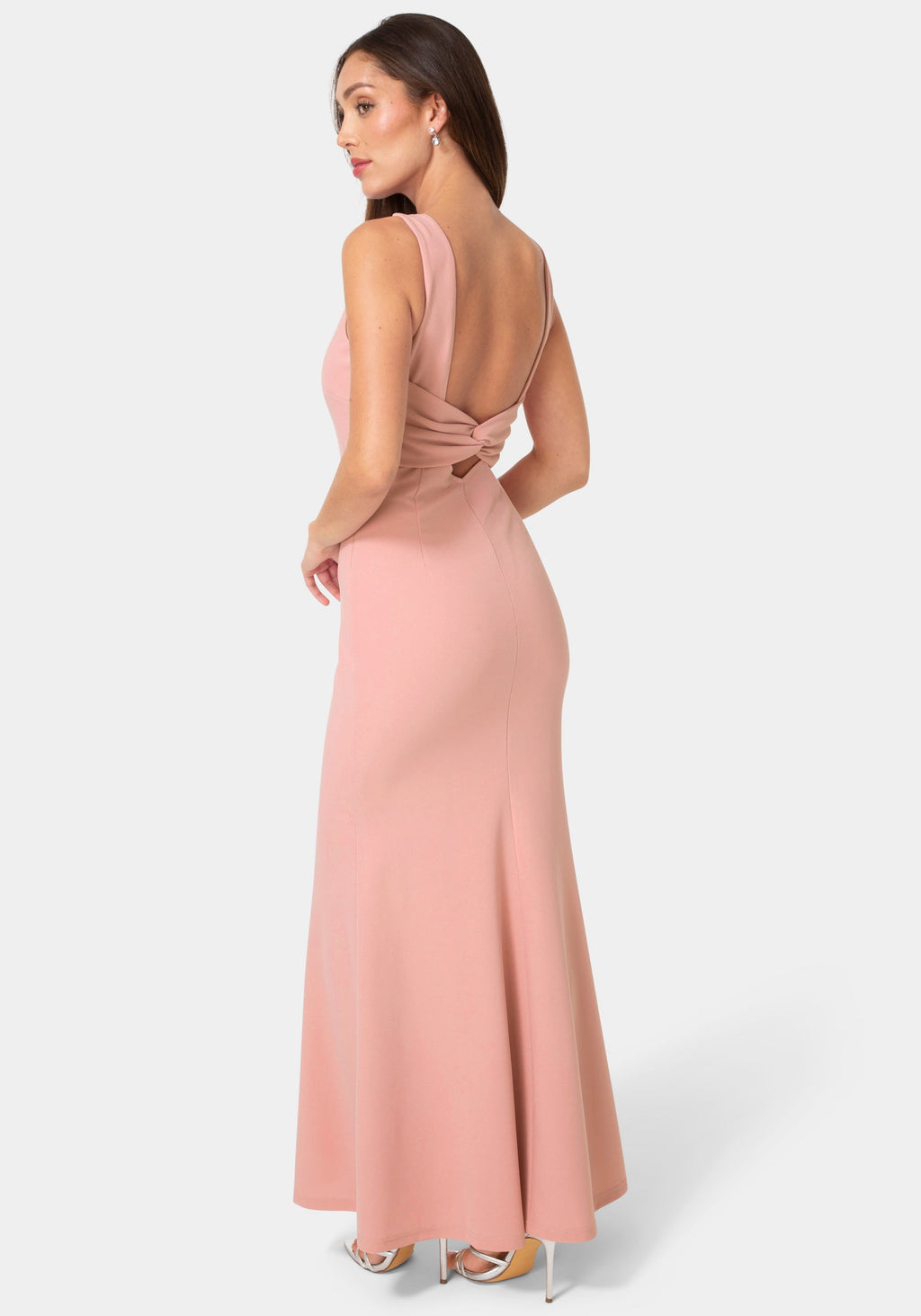 Back View-Twist Back Boatneck Gown-Rose