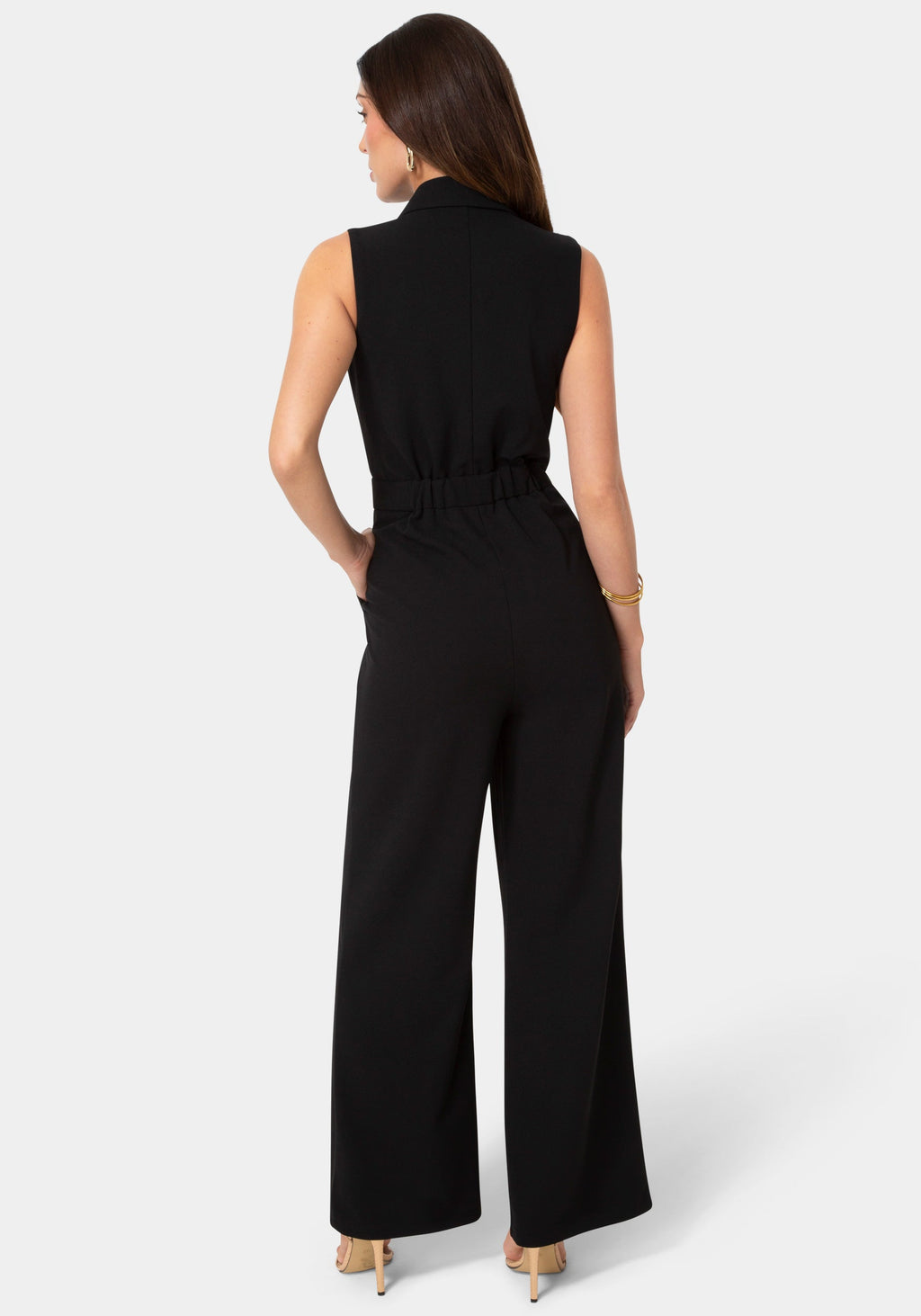 Back View-Tuxedo Sleeveless Jumpsuit-Black