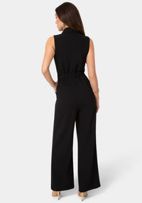 Back View-Tuxedo Sleeveless Jumpsuit-Black