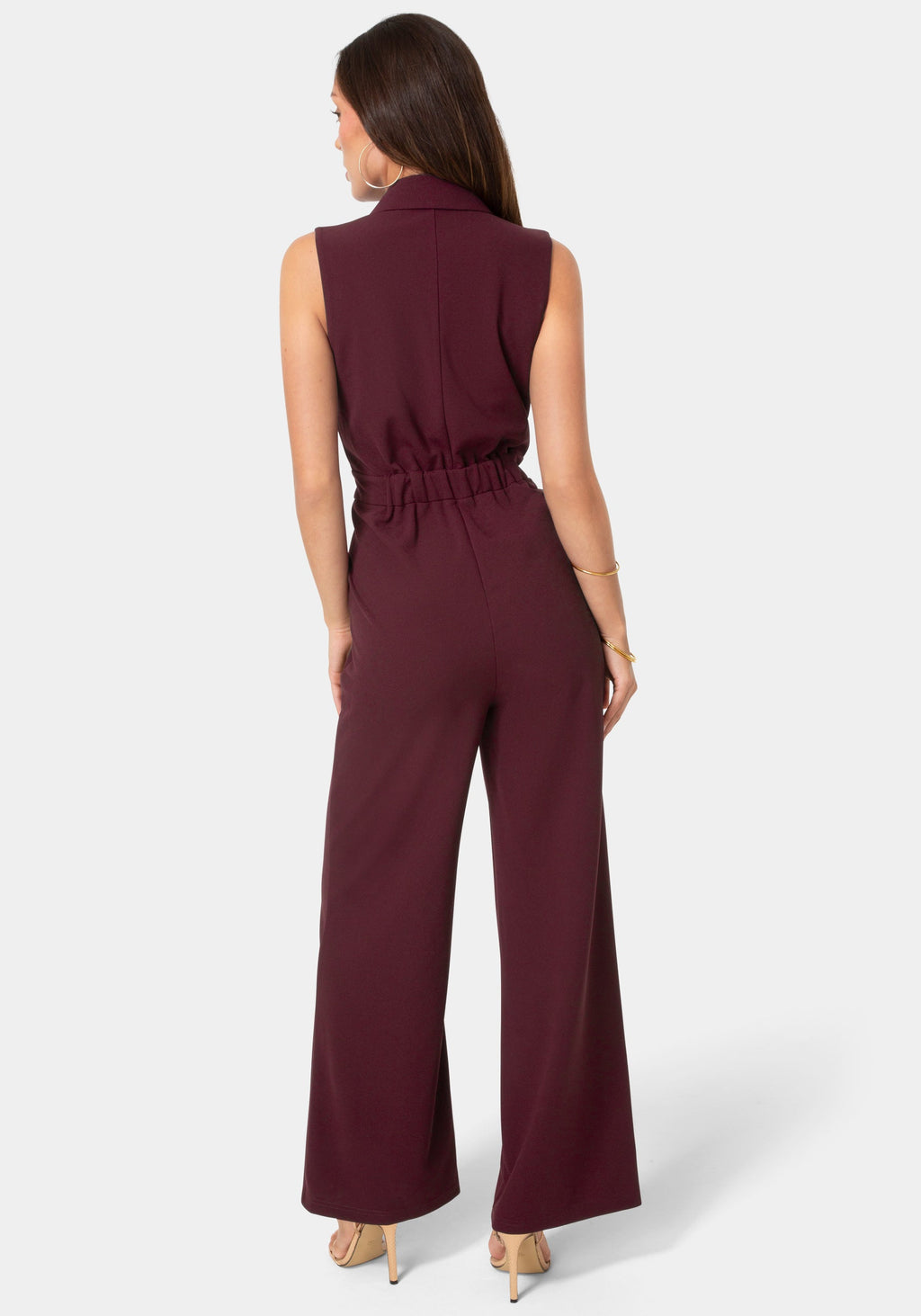 Back View-Tuxedo Sleeveless Jumpsuit-Plum